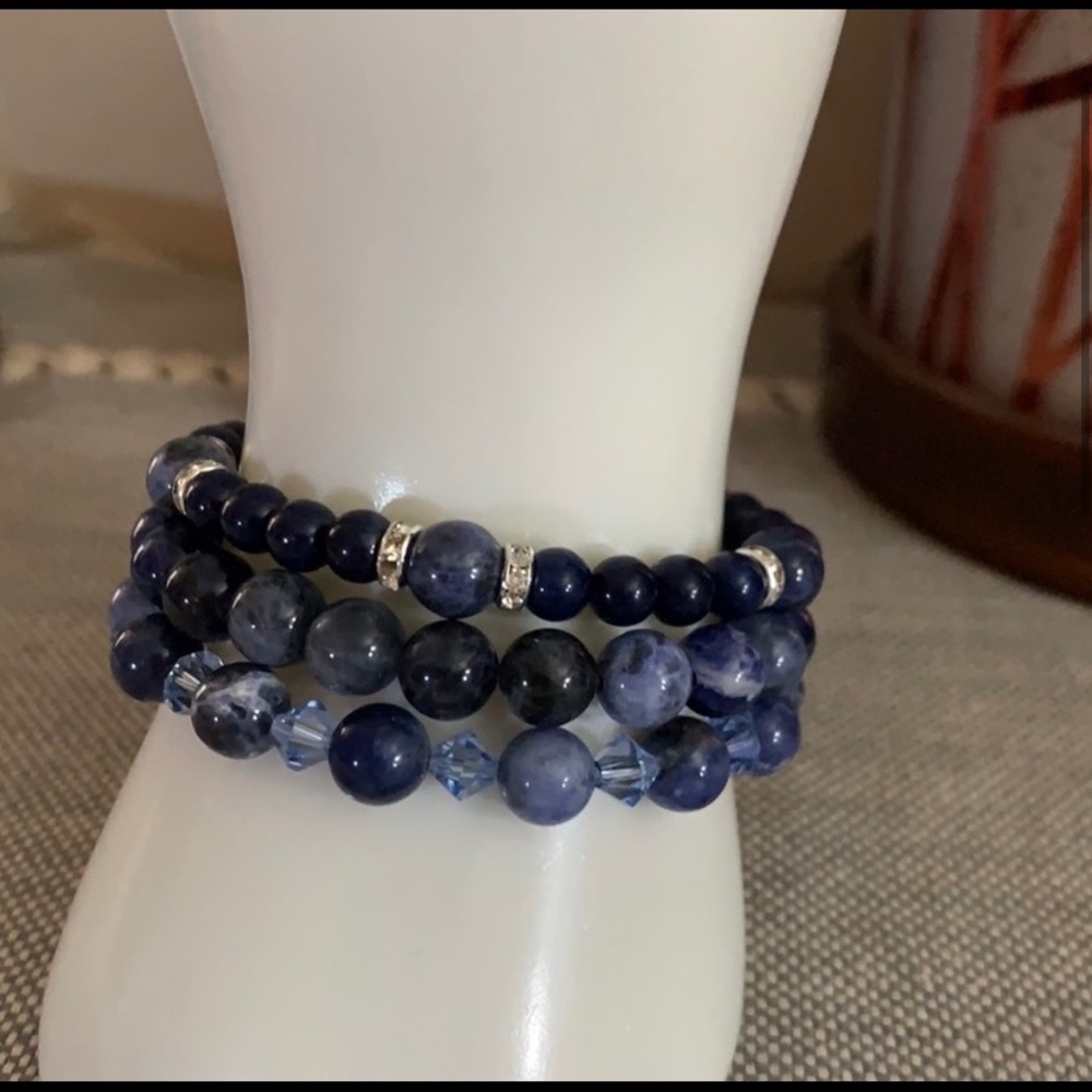 Blue Sodalite and Jade Stretch Bracelet Set